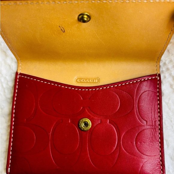 Coach Red Signature Leather Business Card Holder - Picture 6 of 8